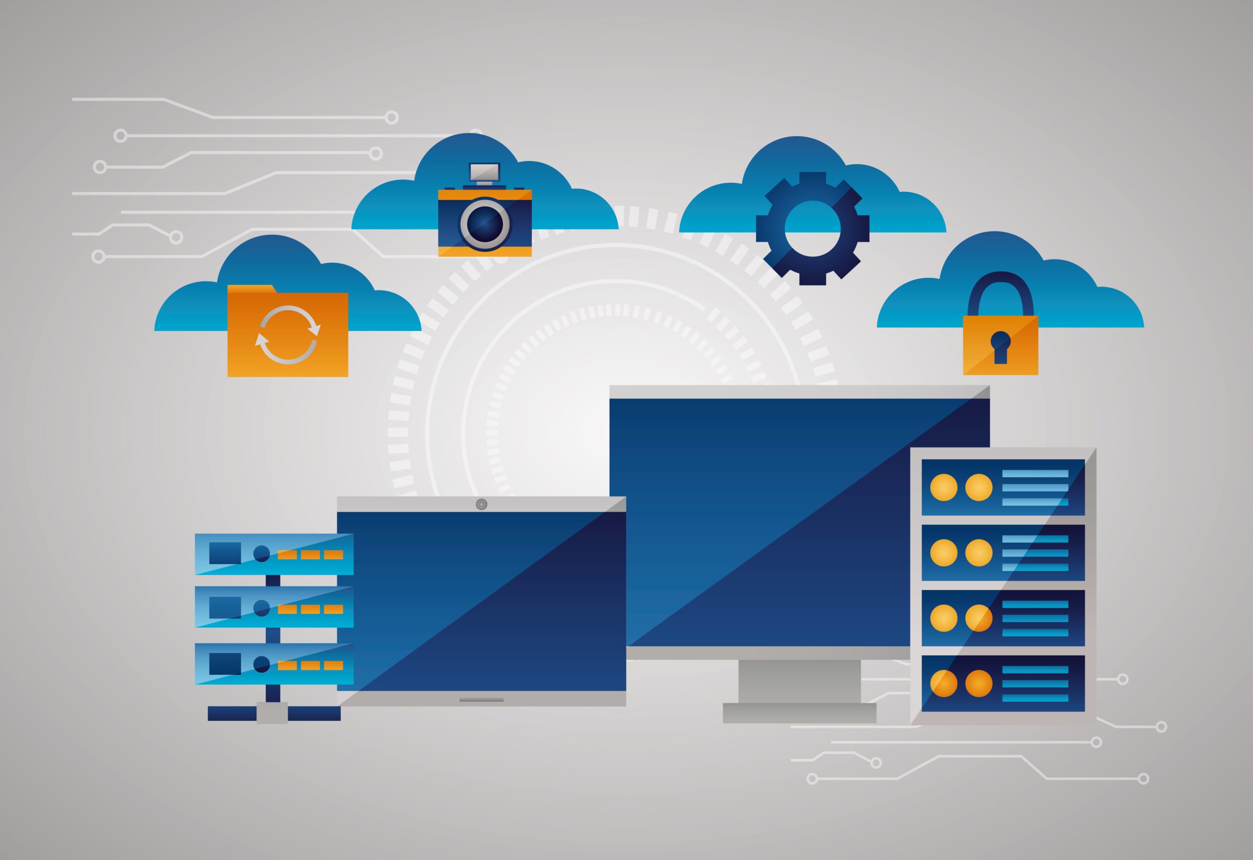 clouds tools computing data base vector illustration