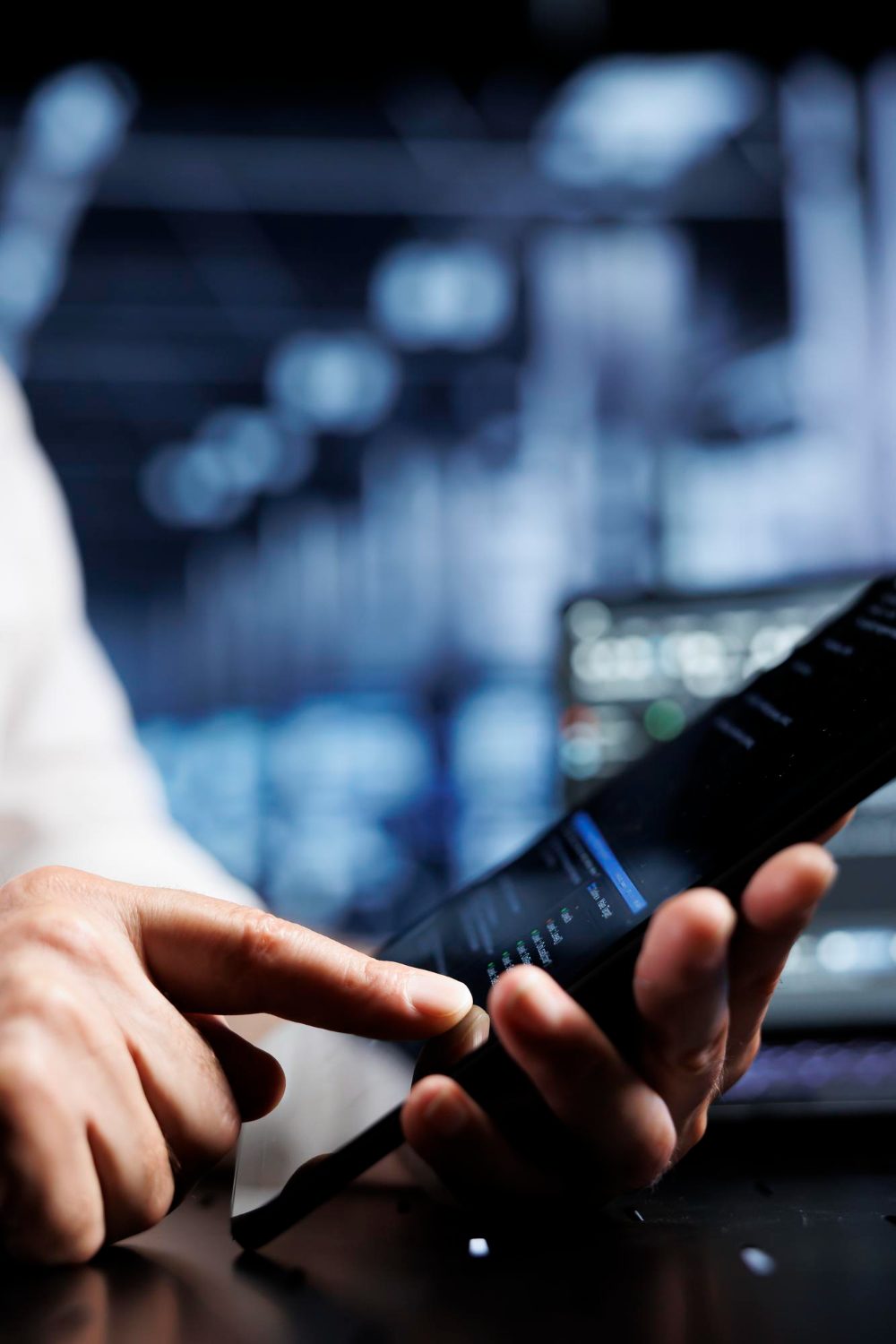Professional interacting with a Microsoft Azure mobile dashboard