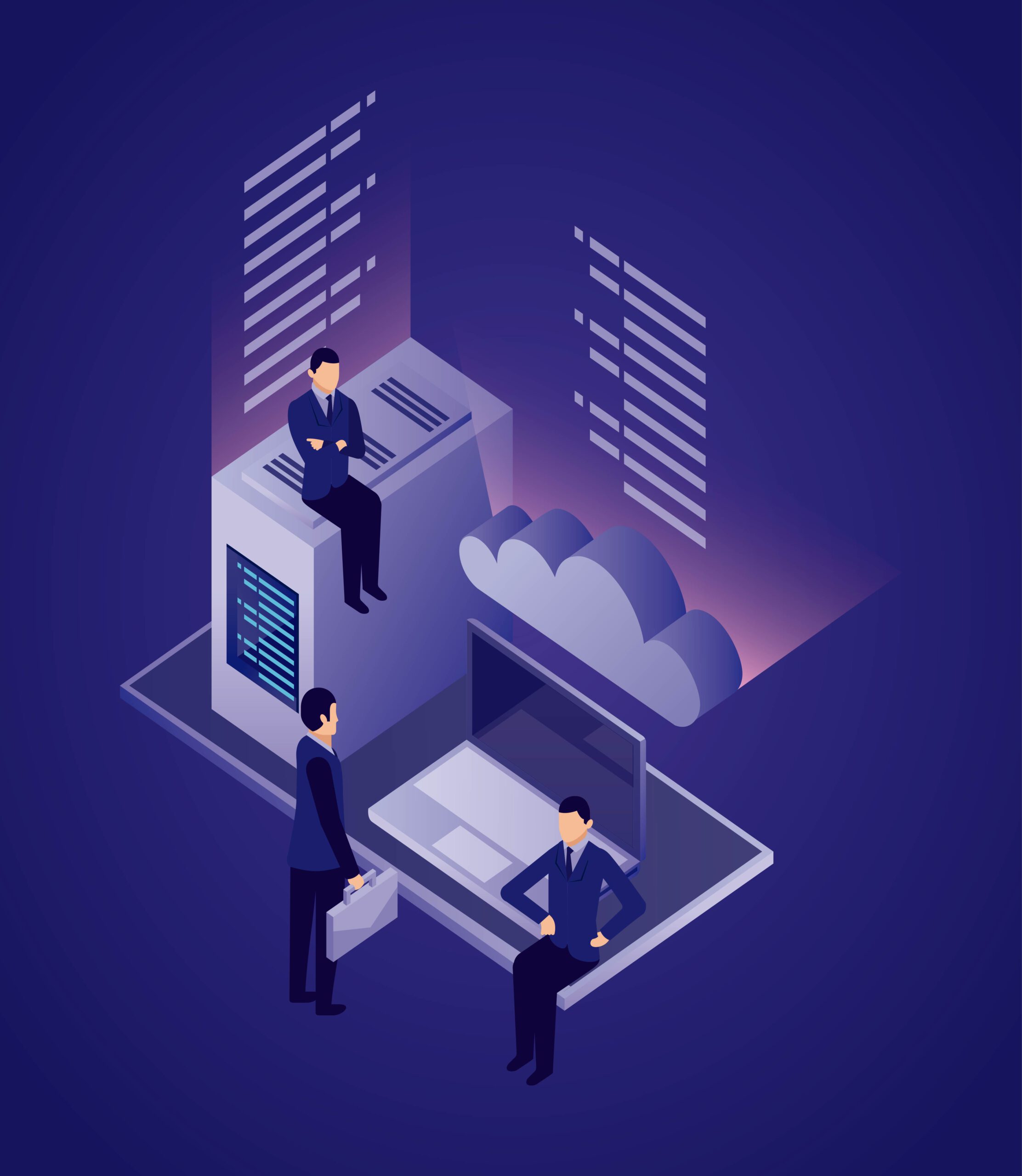 data network businessman datacenter computer cloud storage vector illustration